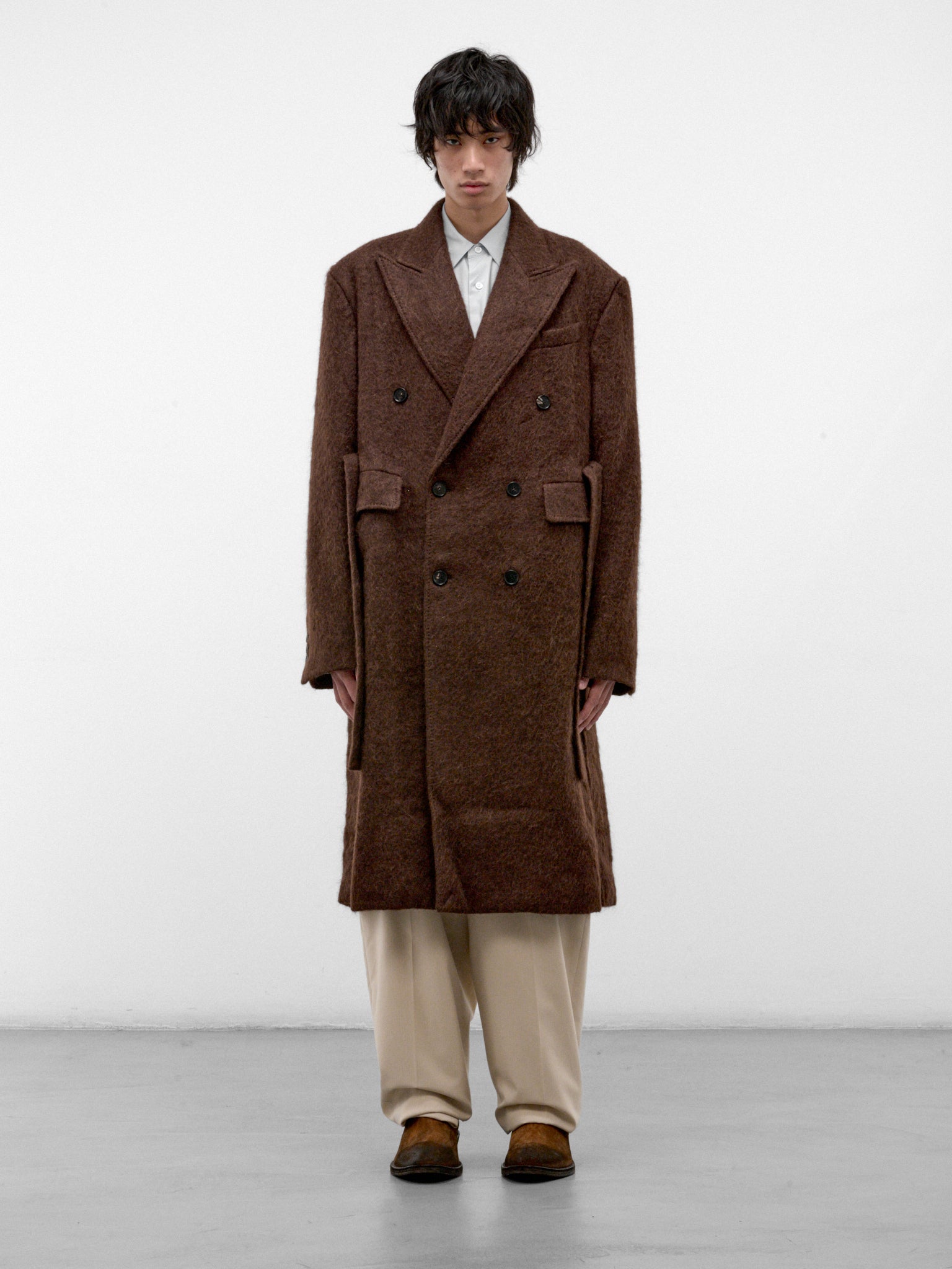 Brown Mohair Double-Breasted Coat (U262-C039-W065-BROWN)