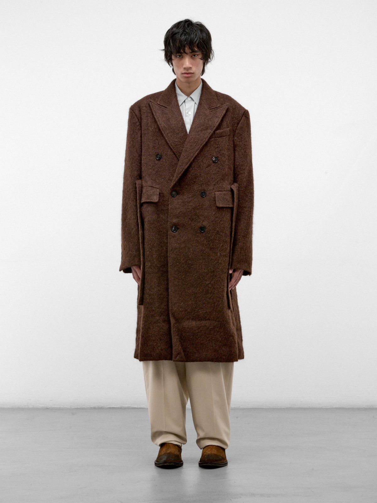 Brown Mohair Double-Breasted Coat (U262-C039-W065-BROWN)