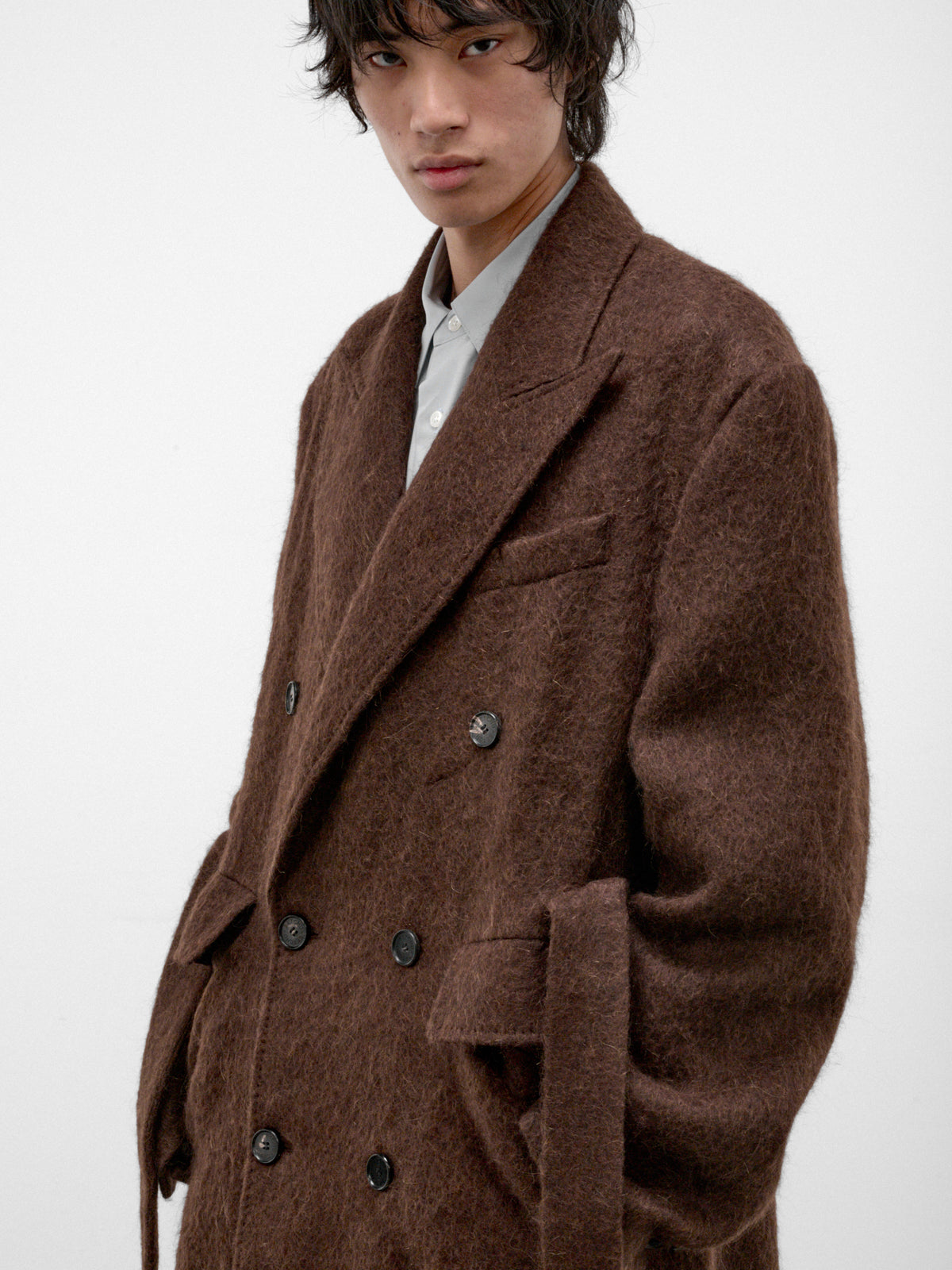 Brown Mohair Double-Breasted Coat (U262-C039-W065-BROWN)