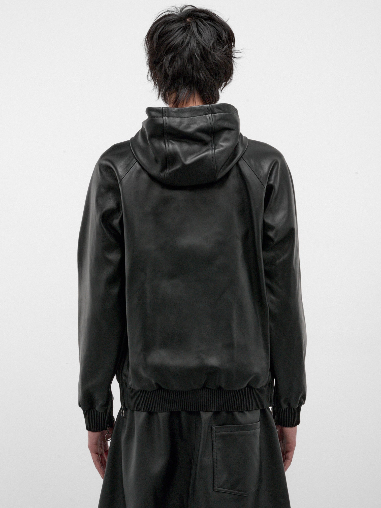 Black Lamb Leather Zip Hoodie (U262-T048-L005-BLACK)