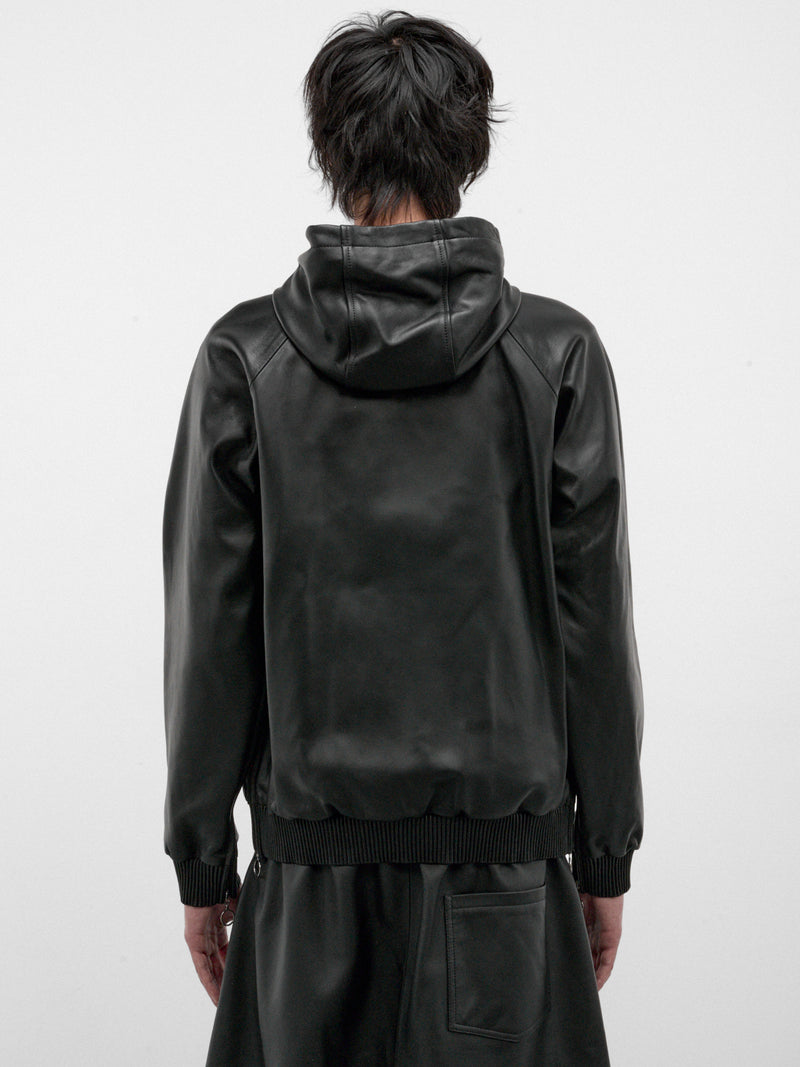 Black Lamb Leather Zip Hoodie (U262-T048-L005-BLACK)