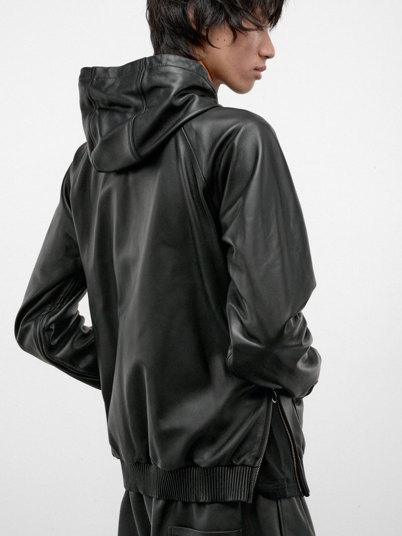 Black Lamb Leather Zip Hoodie (U262-T048-L005-BLACK)