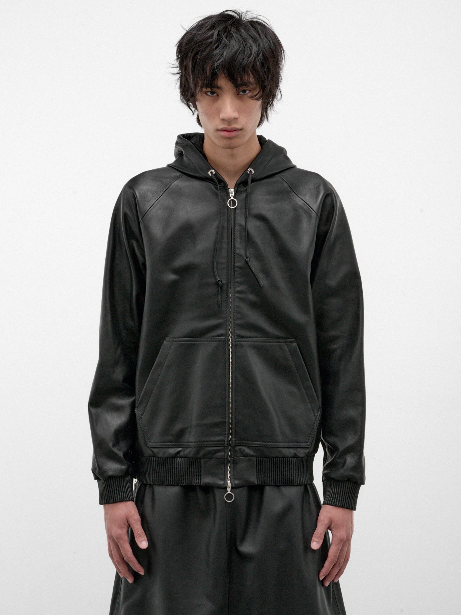 Black Lamb Leather Zip Hoodie (U262-T048-L005-BLACK)