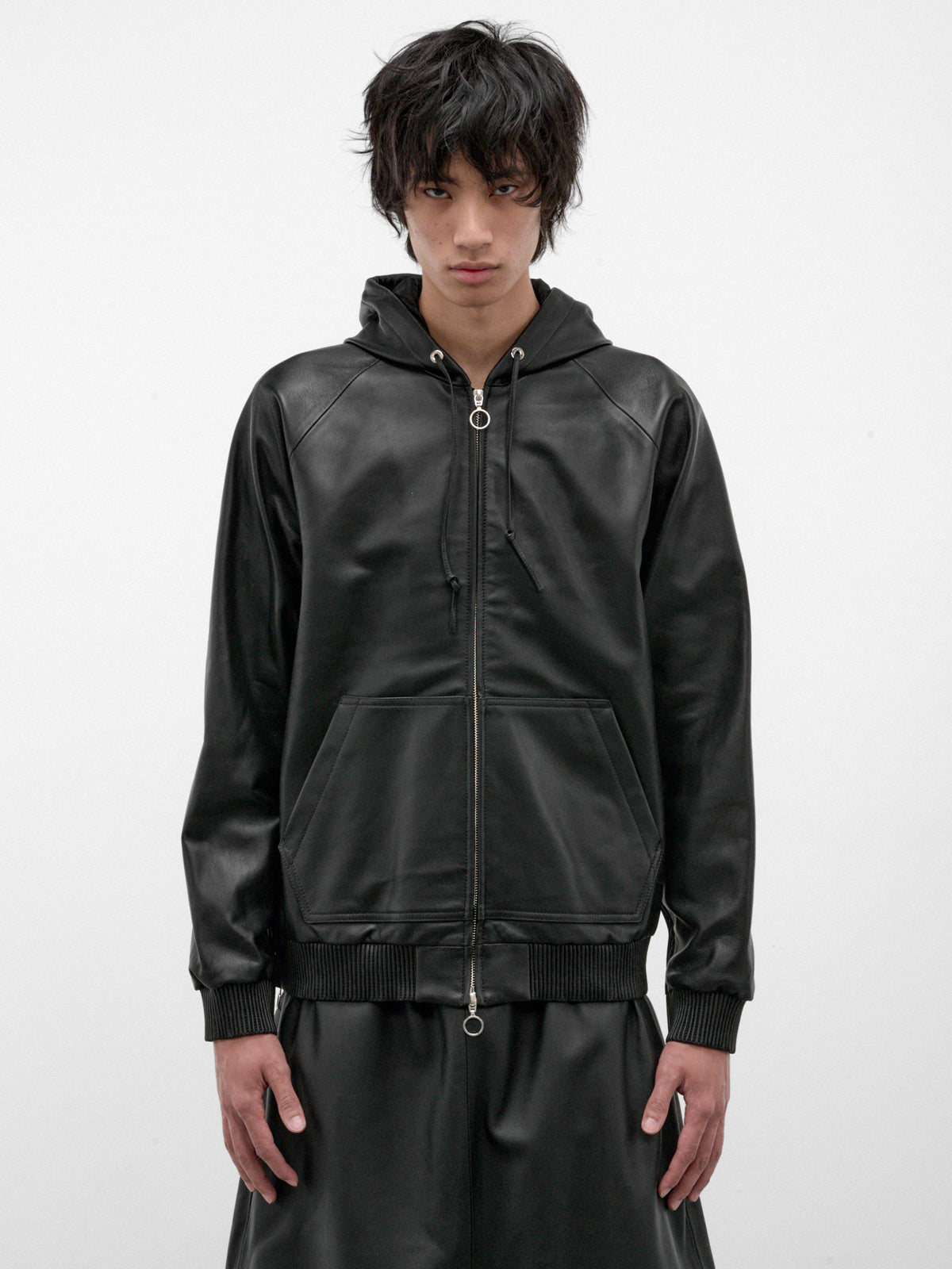 Black Lamb Leather Zip Hoodie (U262-T048-L005-BLACK)