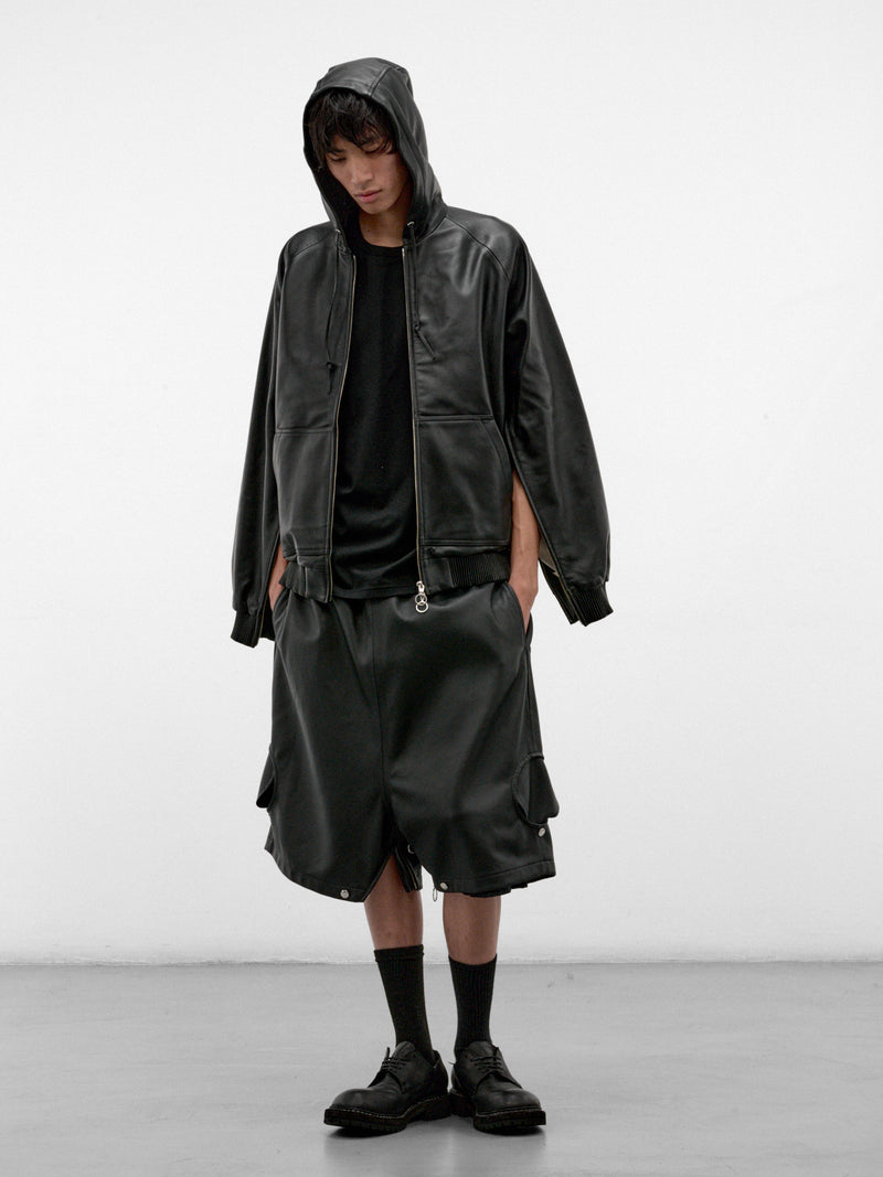Black Lamb Leather Zip Hoodie (U262-T048-L005-BLACK)
