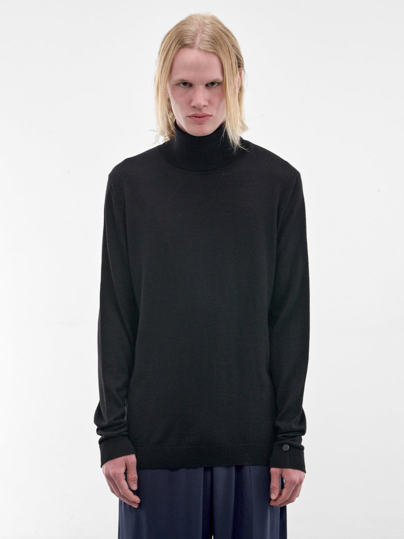 Black Zip Vent Knit Turtleneck (U252-Y011-W043-BLACK)