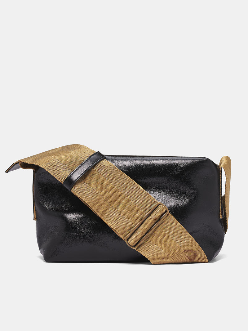Black Leather Shoulder Bag (UB0034-UW924-BLACK-MUSTARD)