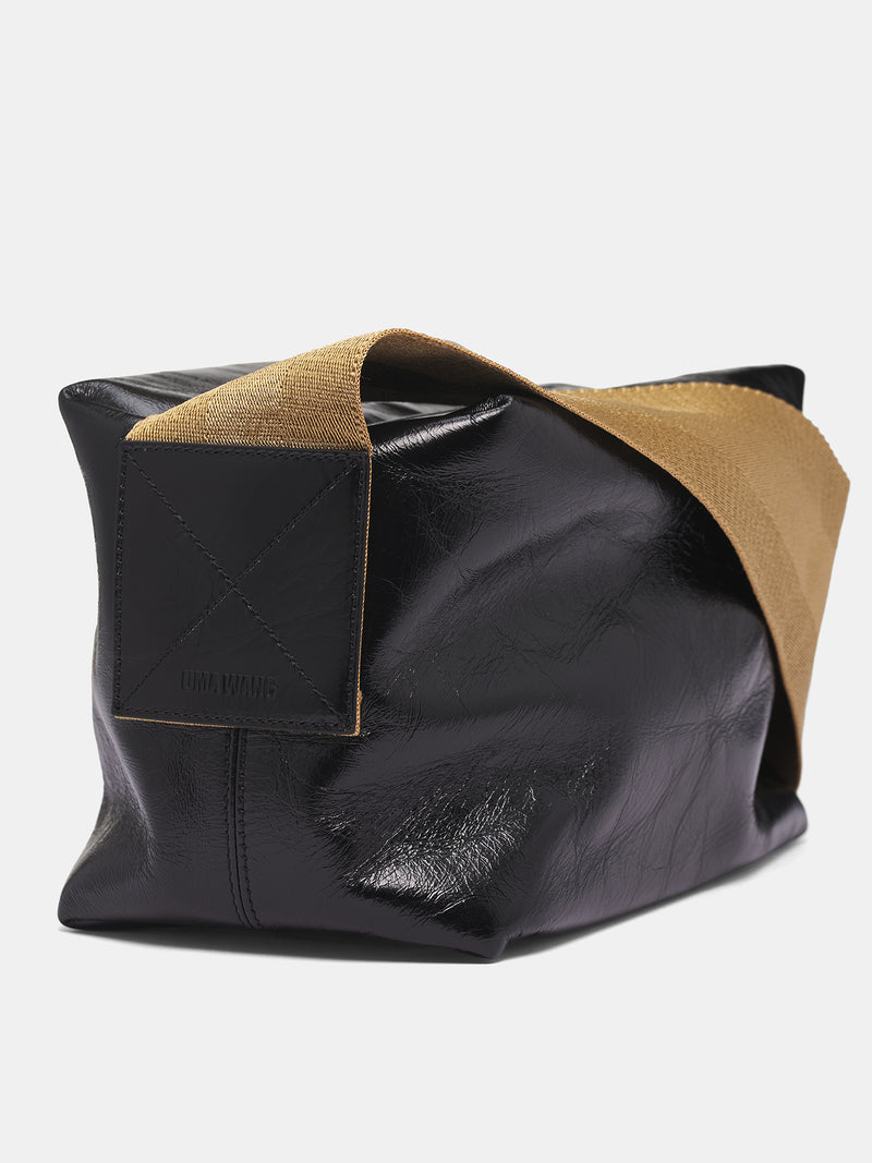 Black Leather Shoulder Bag (UB0034-UW924-BLACK-MUSTARD)