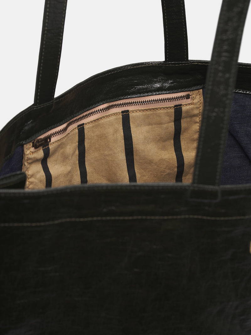 Black Coated Canvas Shopping Bag (UB0065-UW490-DARK-GREEN)