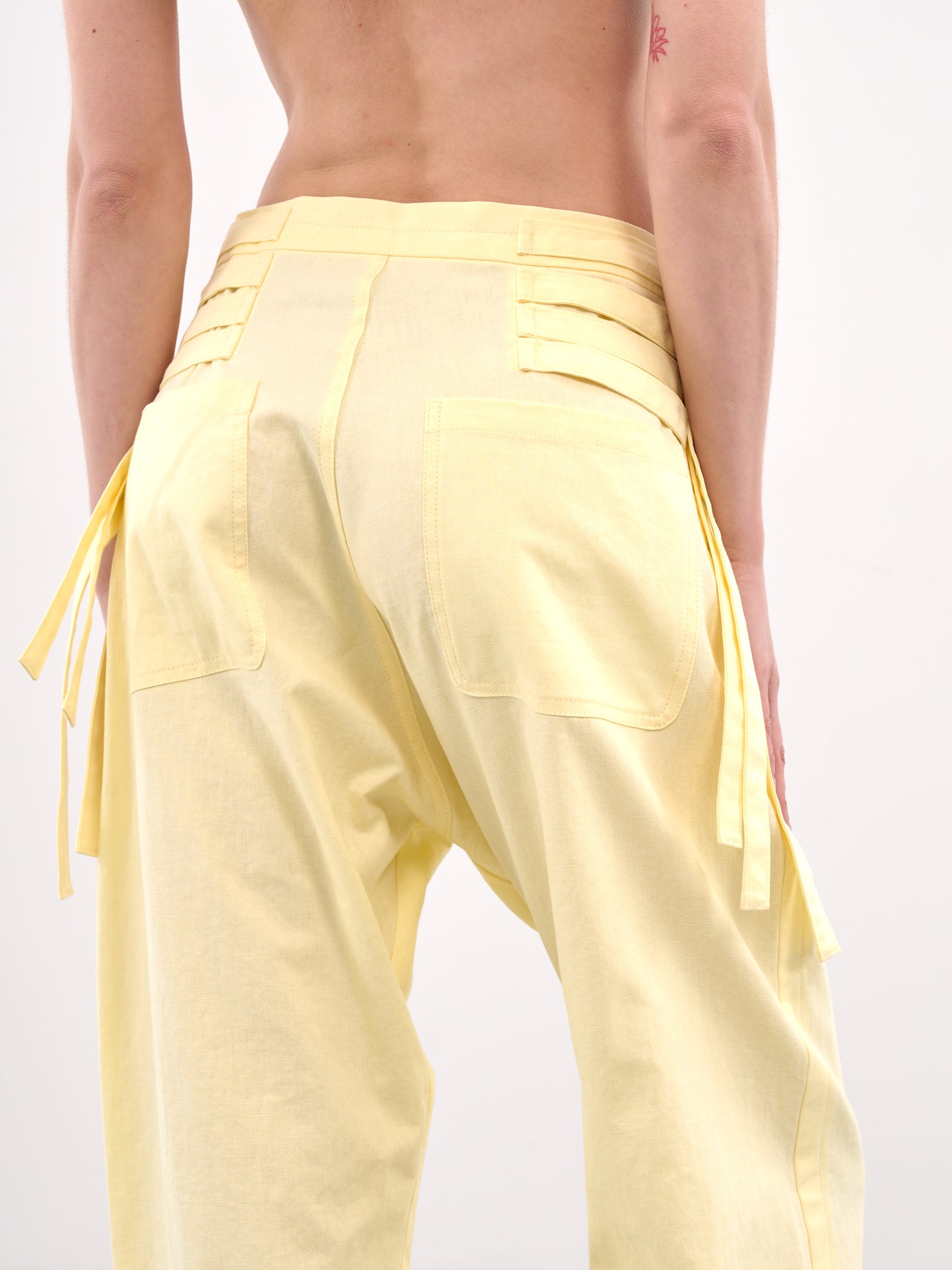 Yellow Belted Cotton-Linen Jeans (UC1E1504-LIGHT-YELLOW)