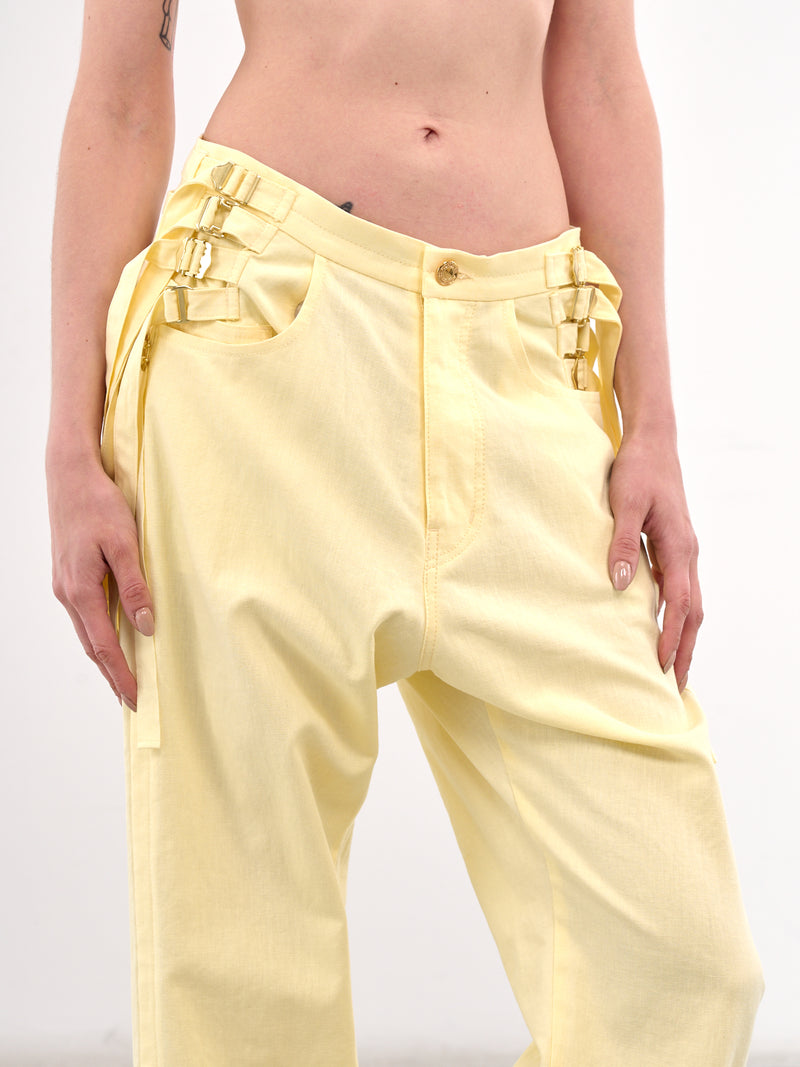 Yellow Belted Cotton-Linen Jeans (UC1E1504-LIGHT-YELLOW)