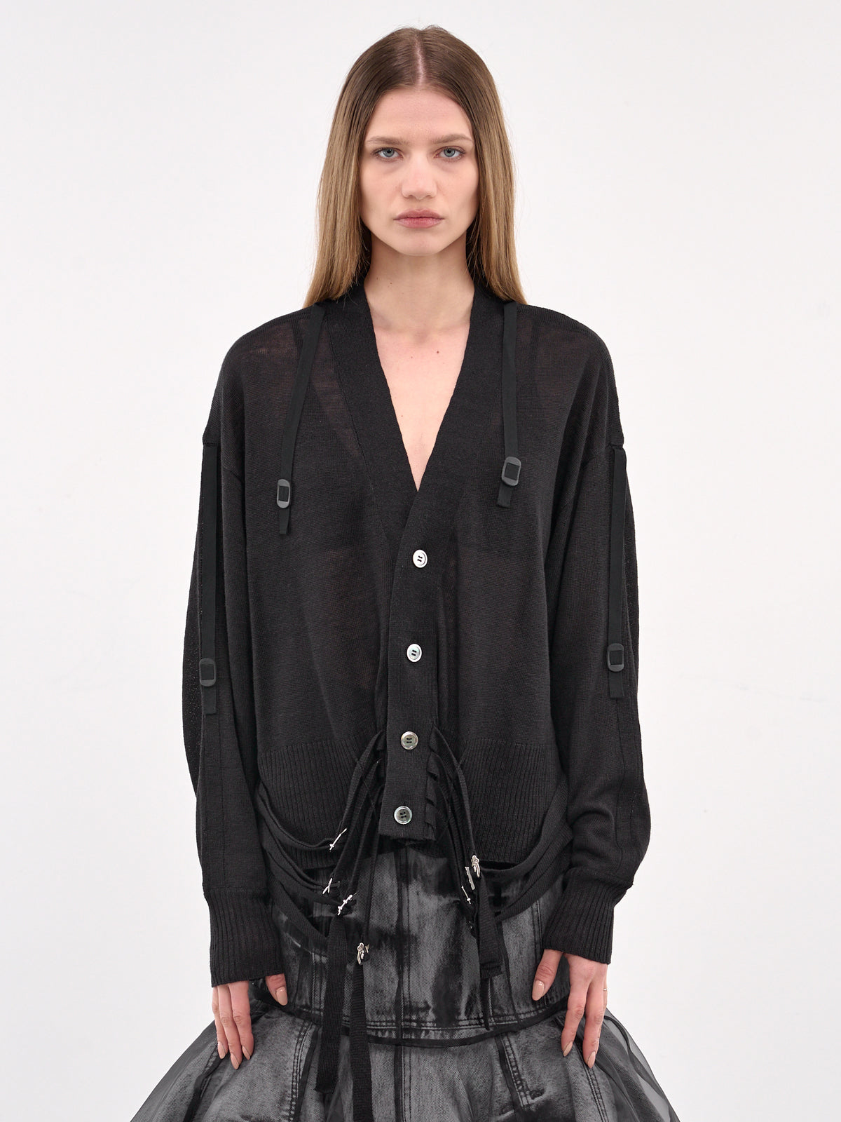 Cinch Strap Knit Cardigan (UC1E1902-BLACK)