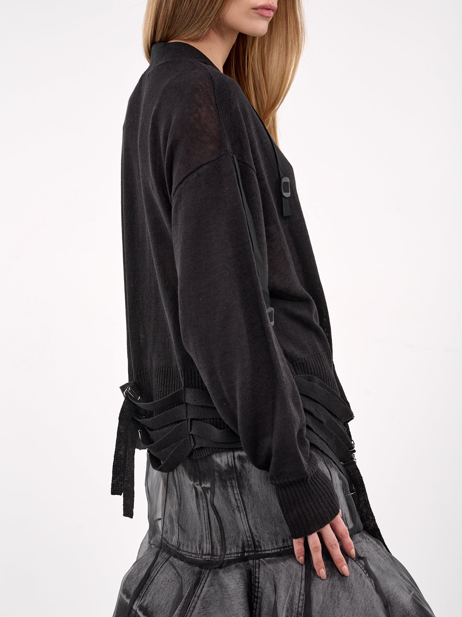 Cinch Strap Knit Cardigan (UC1E1902-BLACK)