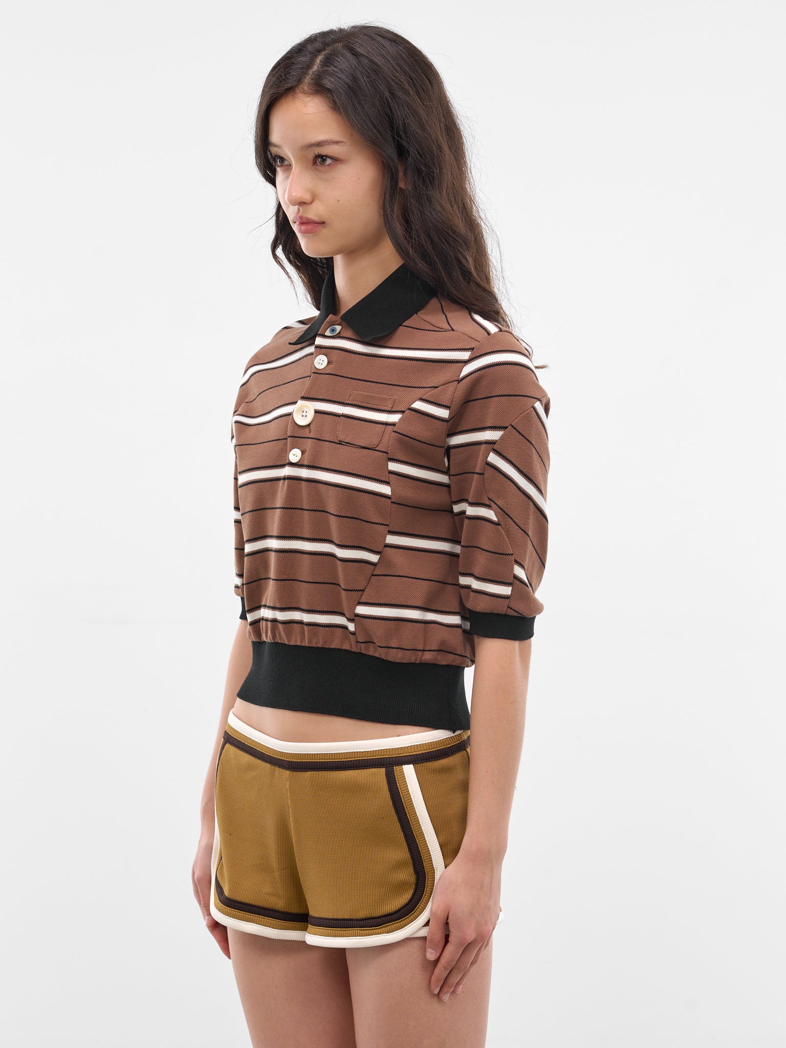 Brown Striped Knit Pique Polo (UC1F1804-BROWN-BORDER)