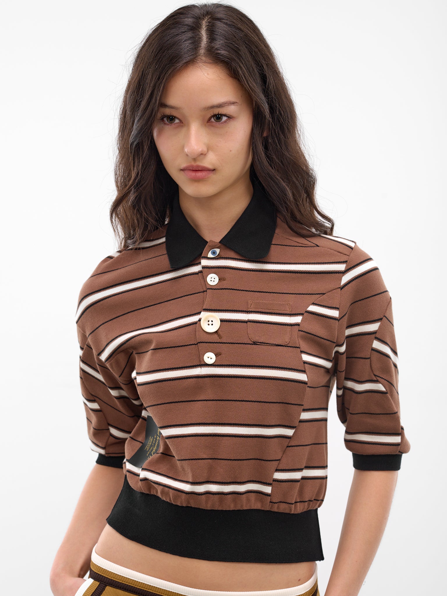Brown Striped Knit Pique Polo (UC1F1804-BROWN-BORDER)