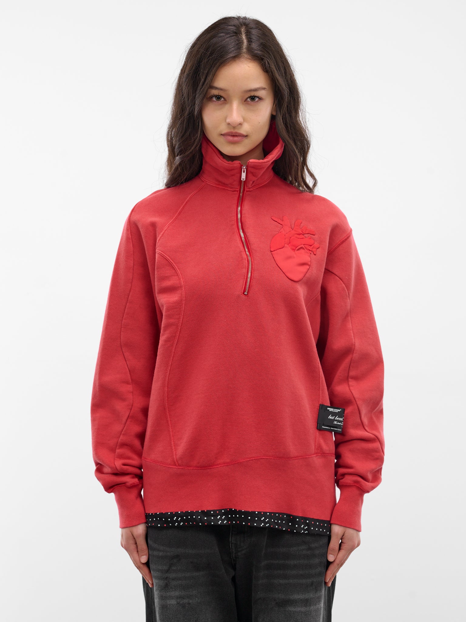 Red Cotton Fleece Asymmetric Pullover (UC1F1807-RED)