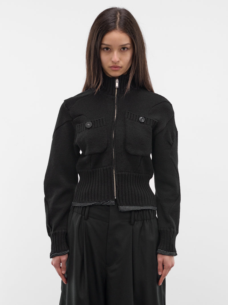 Black Asymmetric Zip Cardigan (UC1F1903-BLACK)