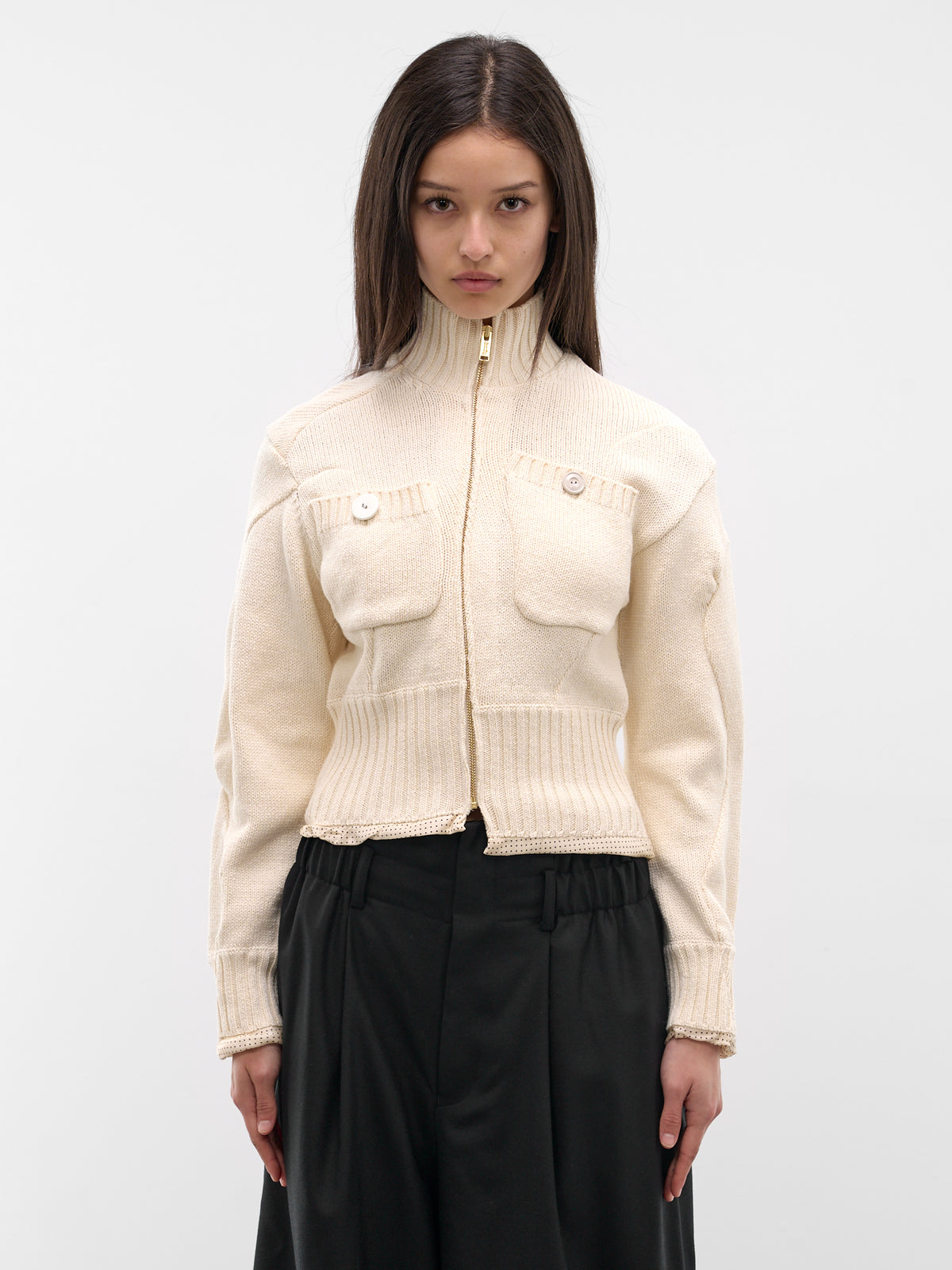 White Asymmetric Zip Cardigan (UC1F1903-OFF-WHITE)
