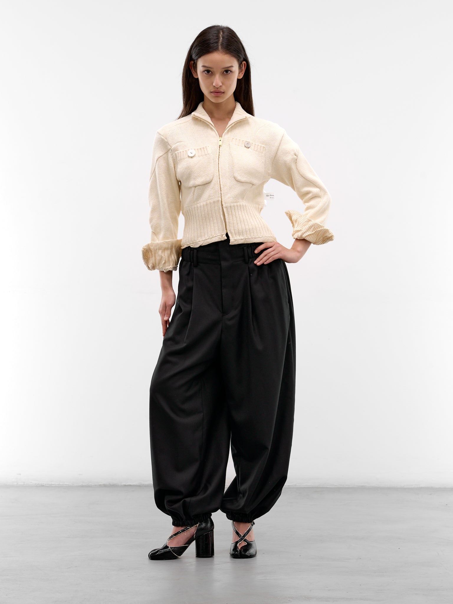 White Asymmetric Zip Cardigan (UC1F1903-OFF-WHITE)