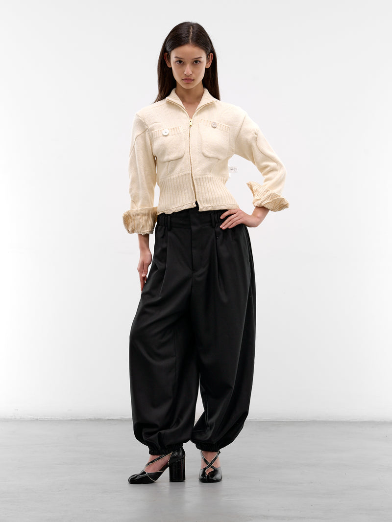 White Asymmetric Zip Cardigan (UC1F1903-OFF-WHITE)