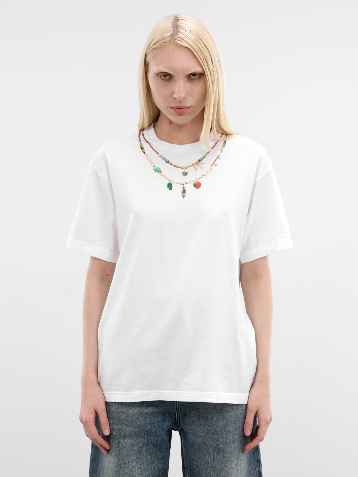 White Trompe L'oeil Necklace Tee (UC1F2803-WHITE)