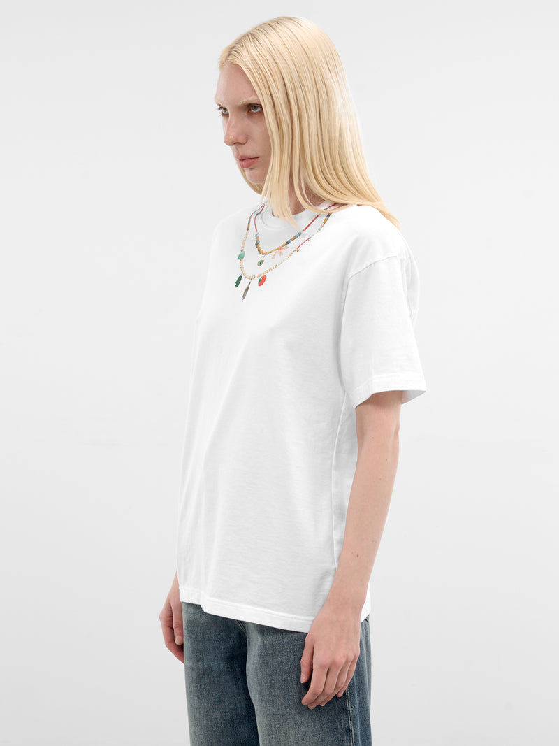 White Trompe L'oeil Necklace Tee (UC1F2803-WHITE)