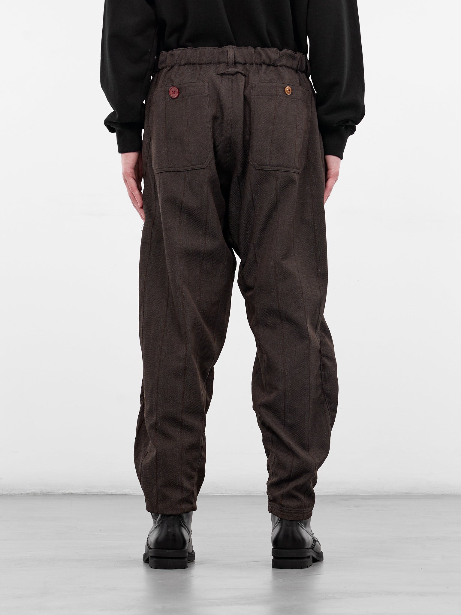 Brown Herringbone Elasticated Relaxed Trousers (UC1F4511-2-BROWN-ST)
