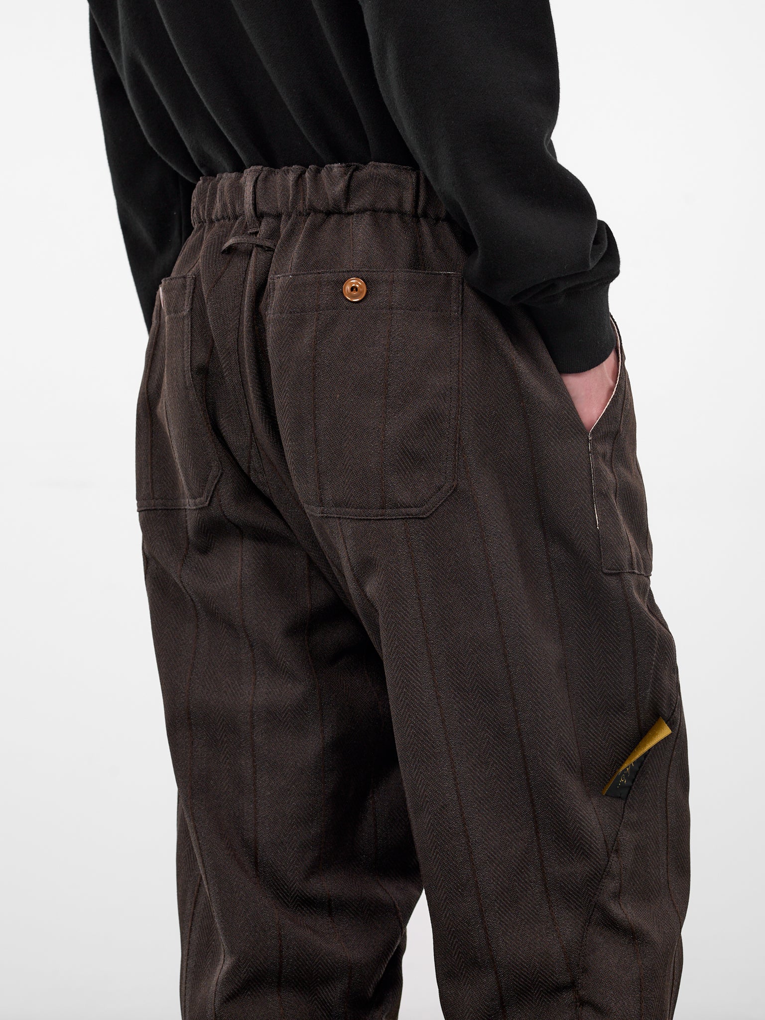 Brown Herringbone Elasticated Relaxed Trousers (UC1F4511-2-BROWN-ST)
