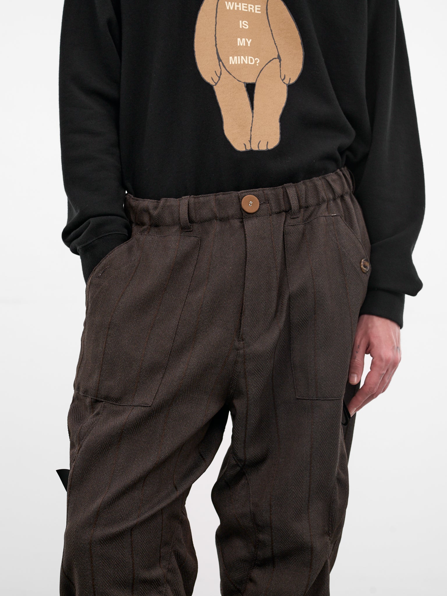 Brown Herringbone Elasticated Relaxed Trousers (UC1F4511-2-BROWN-ST)
