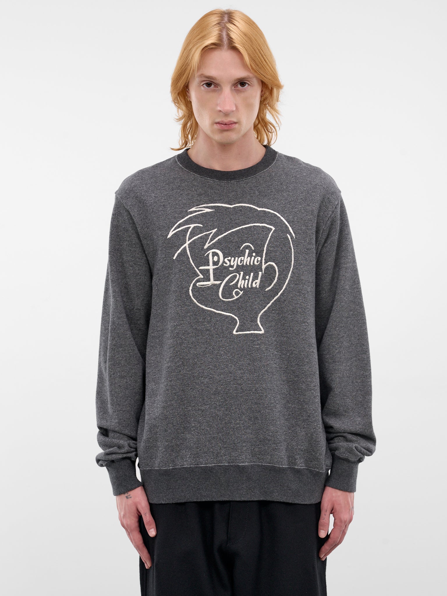 Gray Psychic Child Cotton Sweatshirt (UC1F4891-2-GRAY-BEIGE)