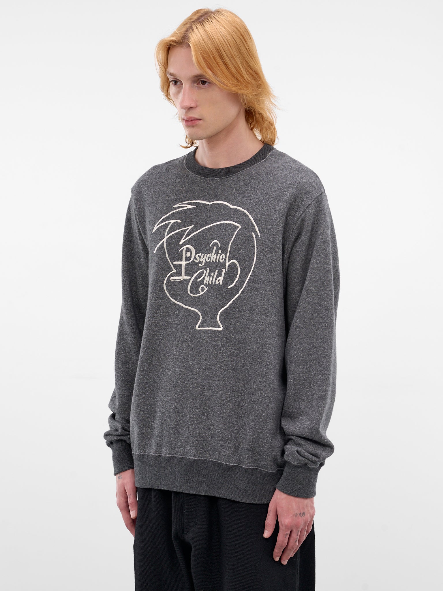 Gray Psychic Child Cotton Sweatshirt (UC1F4891-2-GRAY-BEIGE)