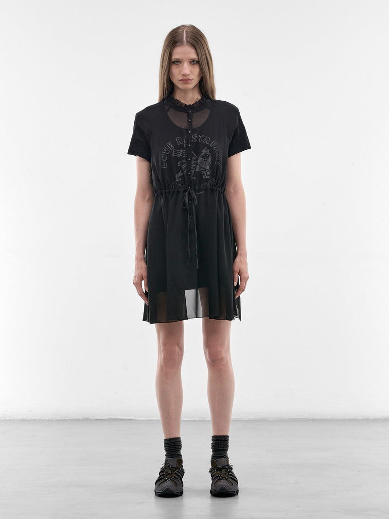 Black Layered Graphic Tee Dress (UC1F8801-BLACK)
