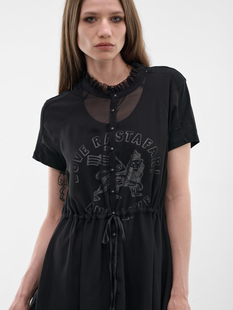 Black Layered Graphic Tee Dress (UC1F8801-BLACK)