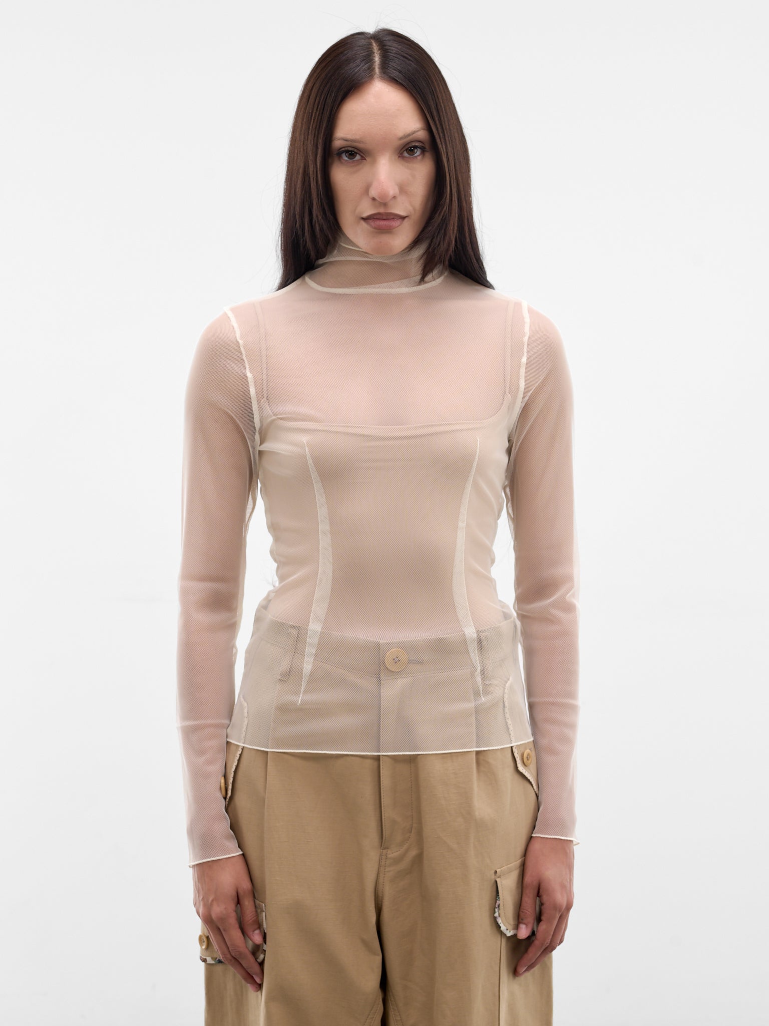 Ivory Sheer Mesh Knit Turtleneck (UC1F8805-IVORY)