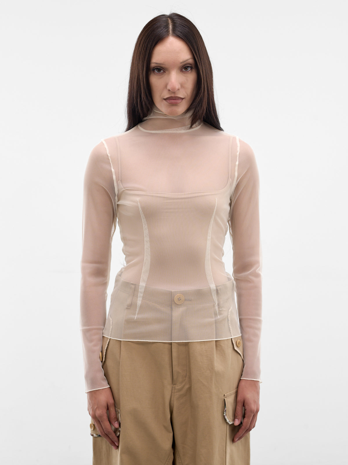 Ivory Sheer Mesh Knit Turtleneck (UC1F8805-IVORY)