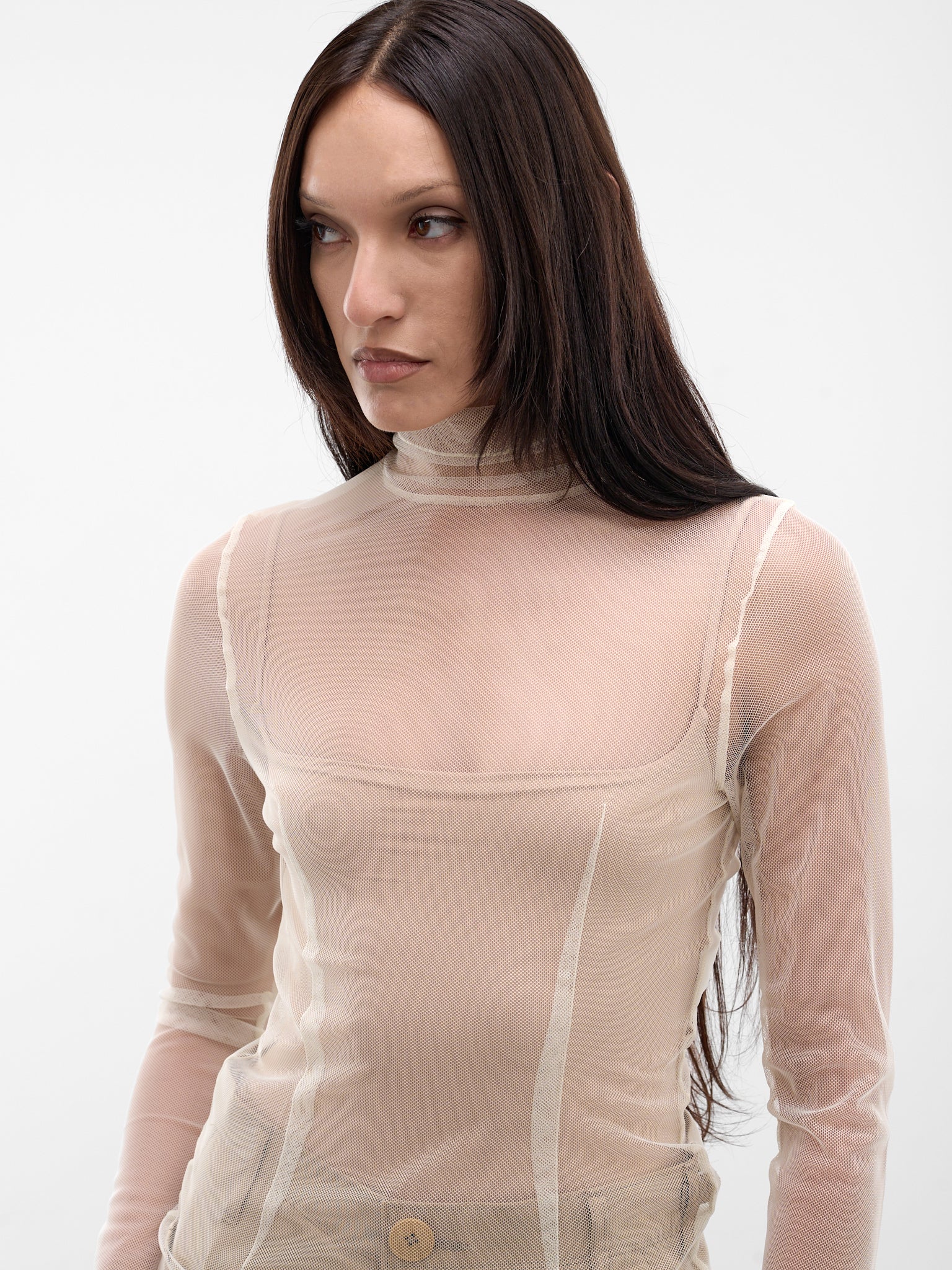 Ivory Sheer Mesh Knit Turtleneck (UC1F8805-IVORY)