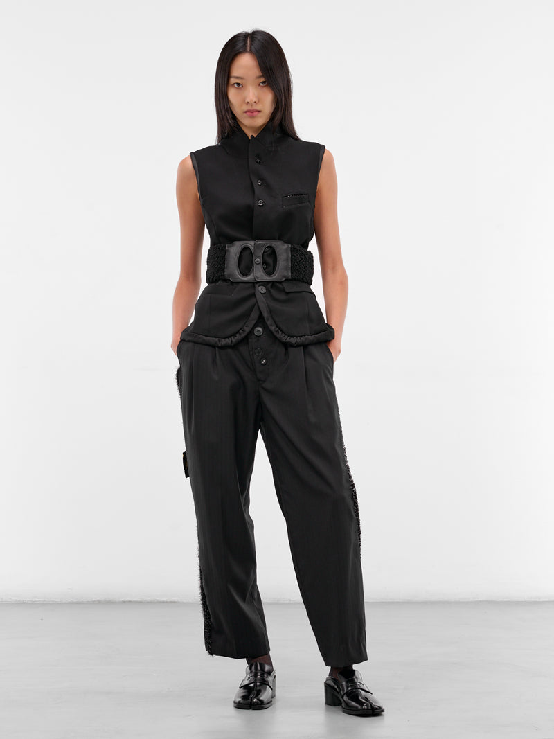 Black Pleated Wool Trousers (UC2E1509-1-BLACK)