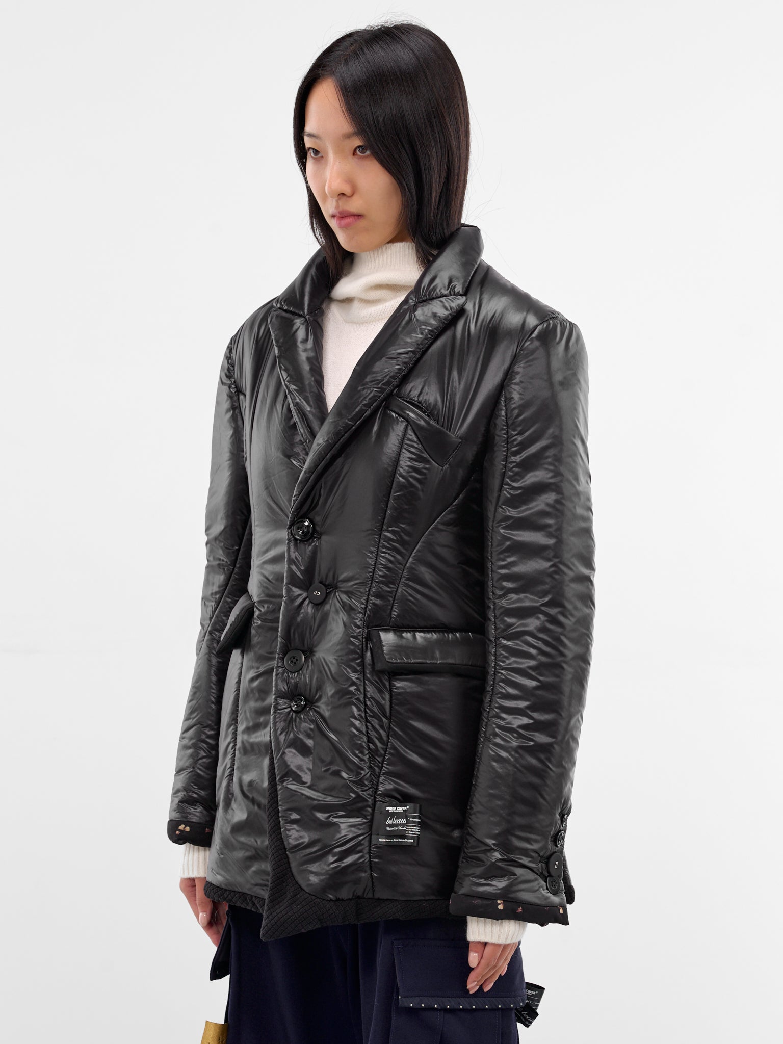 Black Quilted Padded Nylon Blazer (UC2E1105-3-BLACK)