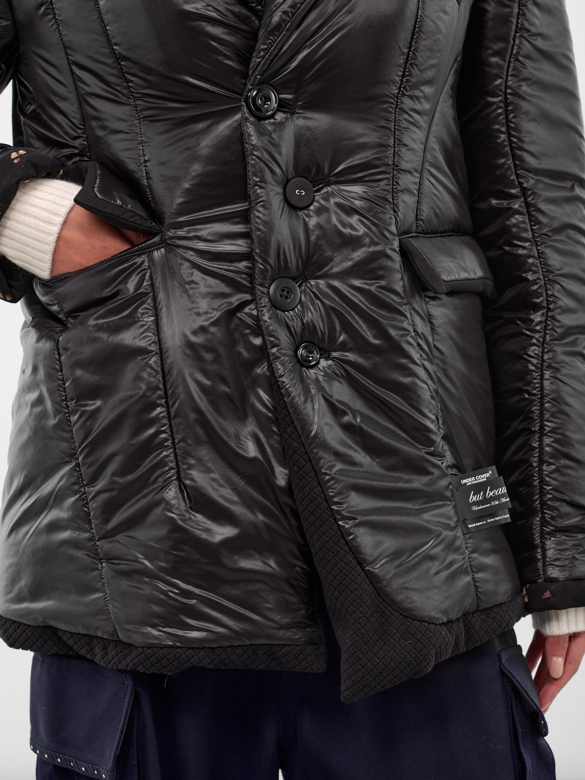 Black Quilted Padded Nylon Blazer (UC2E1105-3-BLACK)