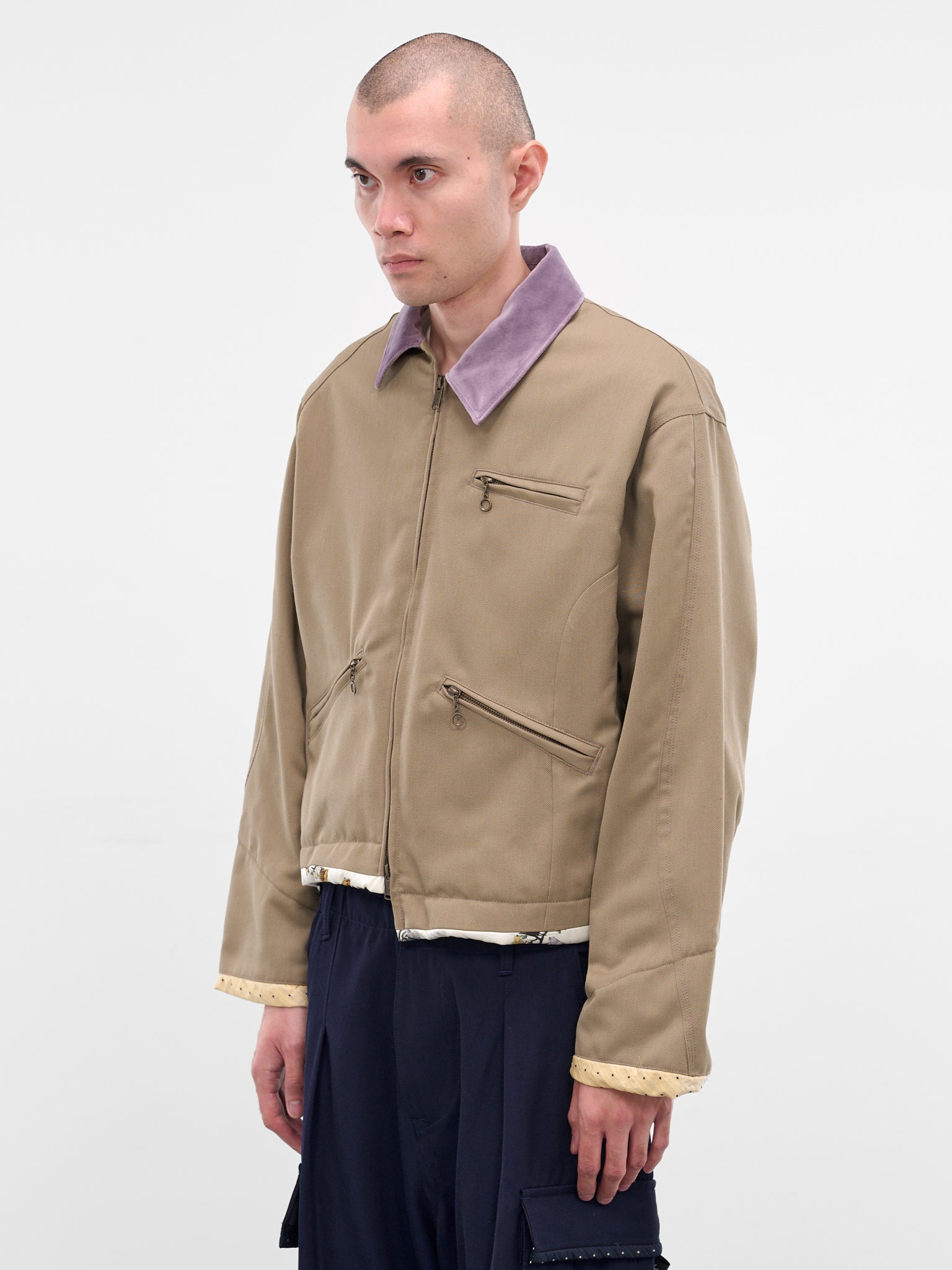 Beige Deconstructed Asymmetric Work Jacket (UC2E1207-GRAY-BEIGE)