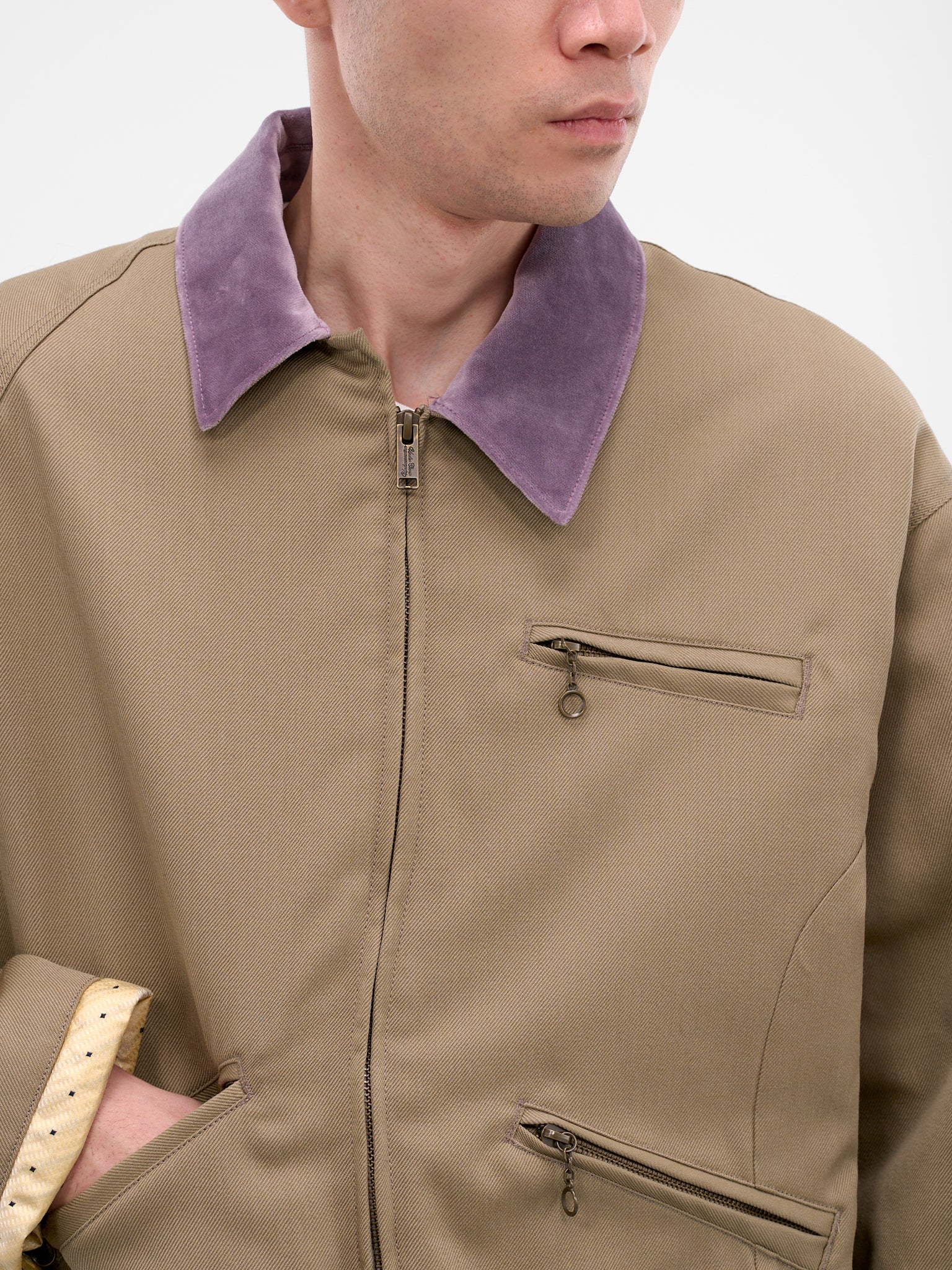 Beige Deconstructed Asymmetric Work Jacket (UC2E1207-GRAY-BEIGE)
