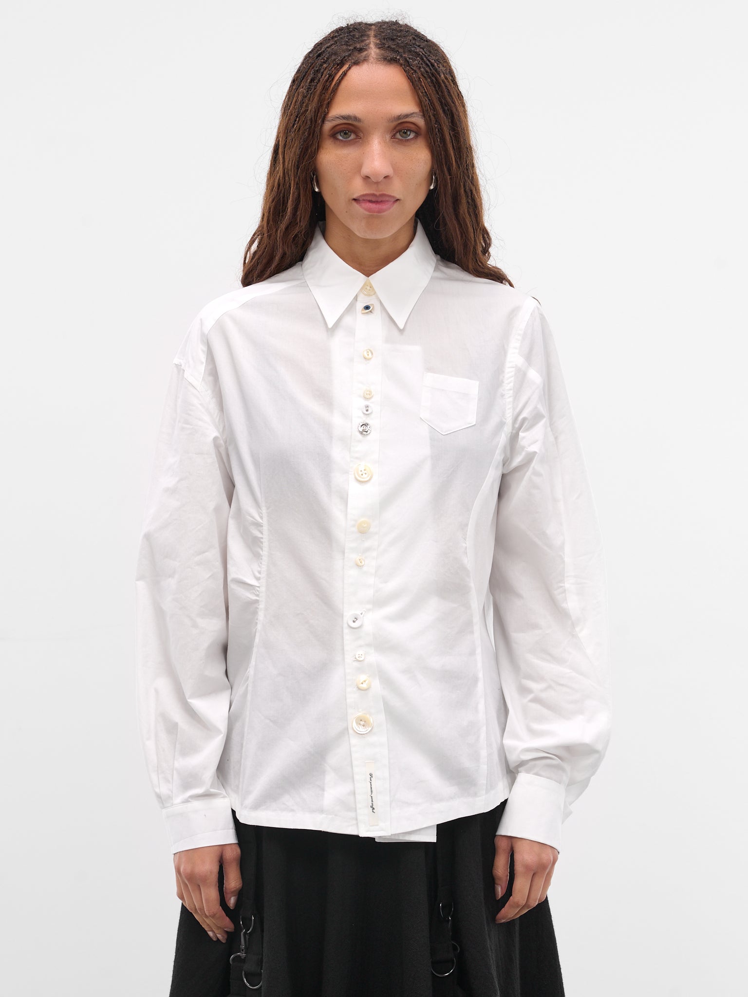 White Asymmetric Button-Up Shirt (UC2E1401-WHITE)