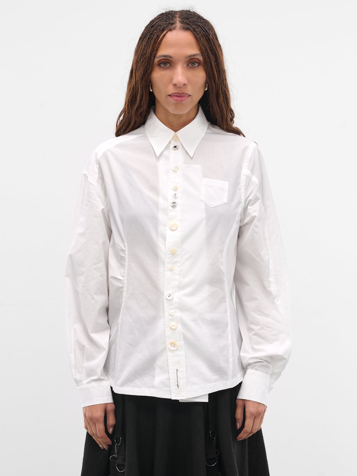 White Asymmetric Button-Up Shirt (UC2E1401-WHITE)
