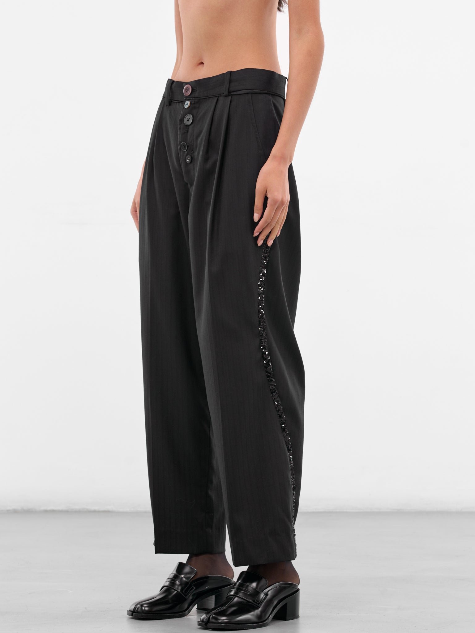 Black Pleated Wool Trousers (UC2E1509-1-BLACK)