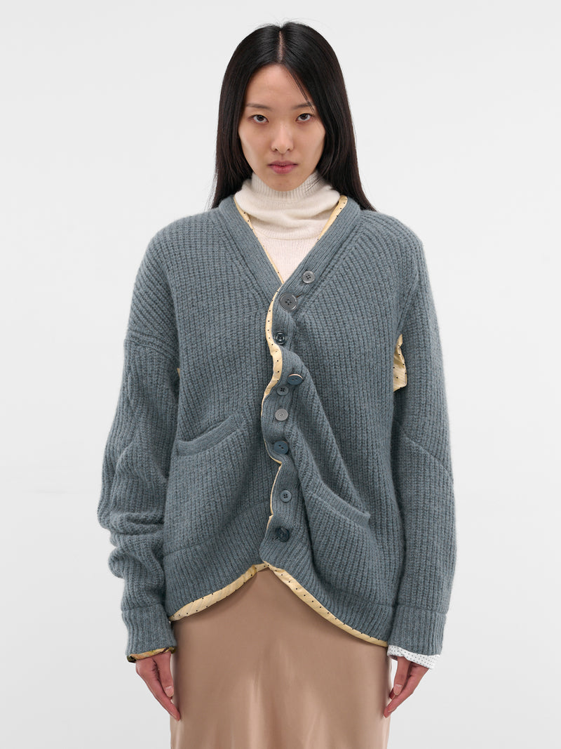 Blue Asymmetric Alpaca Knit Cardigan (UC2E1902-BLUE-GRAY)