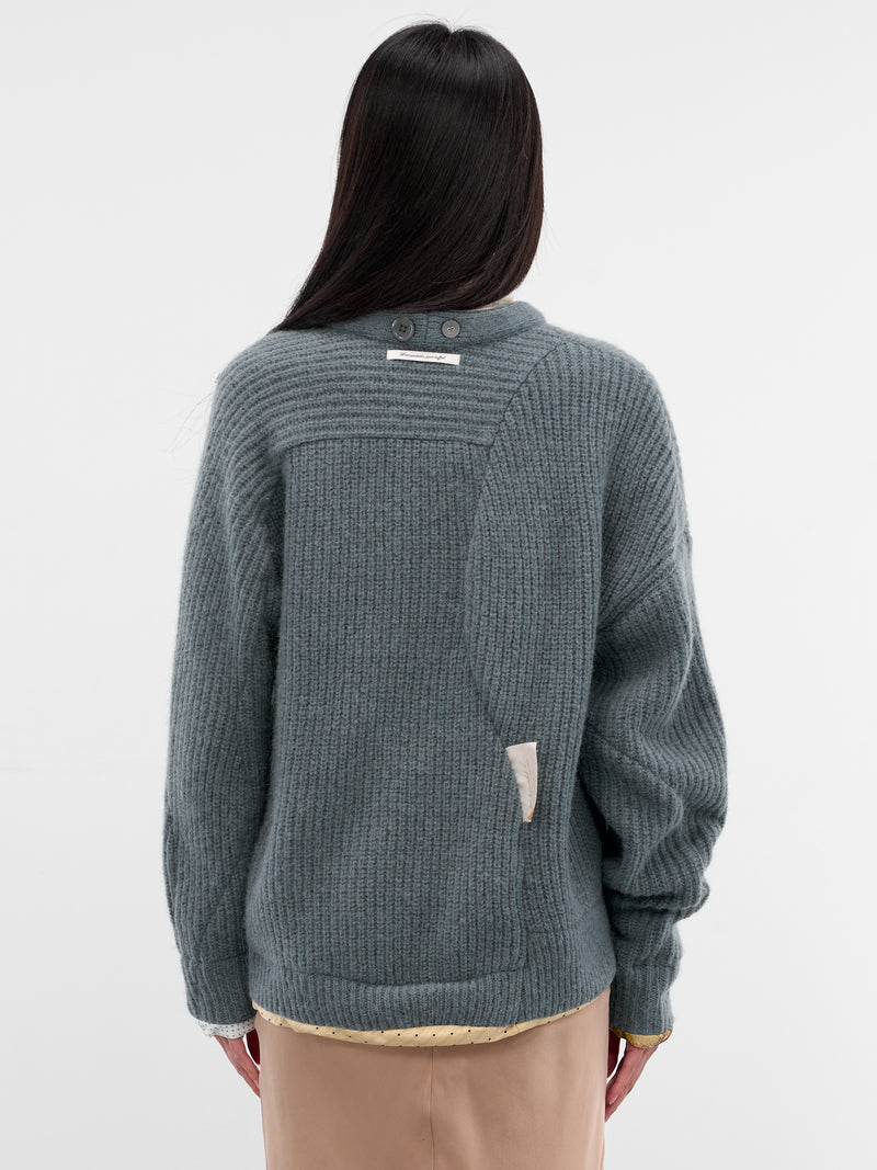 Blue Asymmetric Alpaca Knit Cardigan (UC2E1902-BLUE-GRAY)
