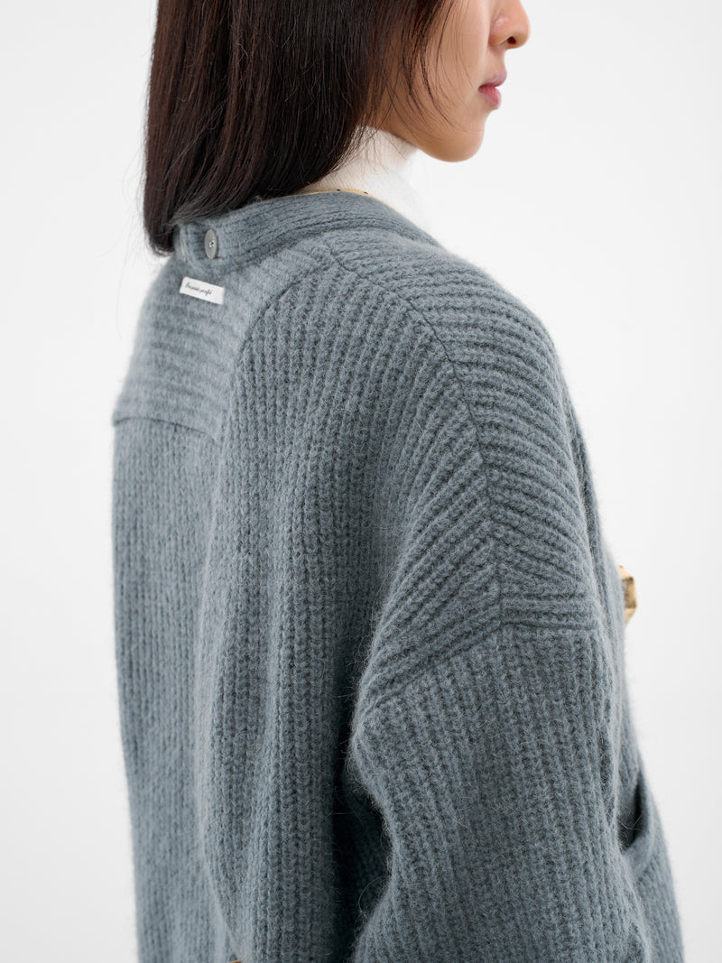 Blue Asymmetric Alpaca Knit Cardigan (UC2E1902-BLUE-GRAY)