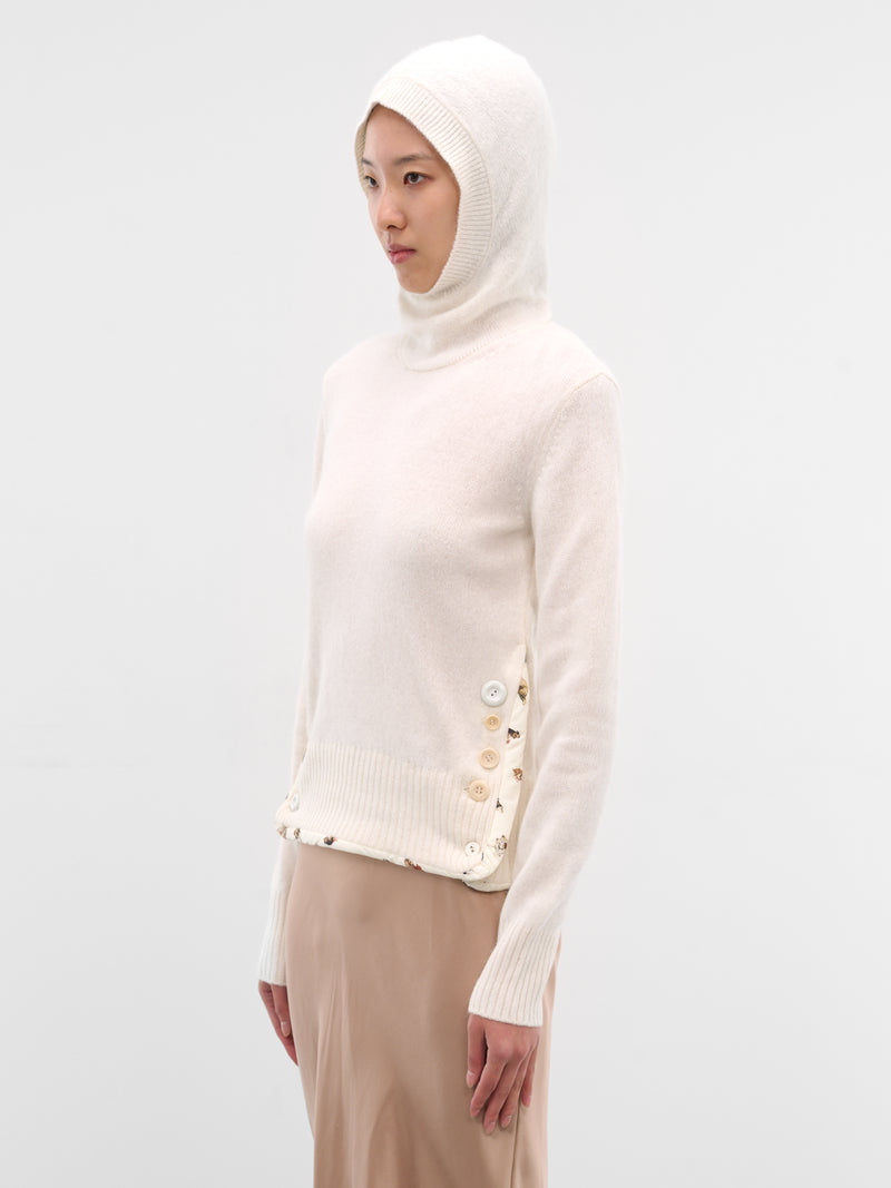 White Wool-Angora Hooded Sweater (UC2E1909-OFF-WHITE)