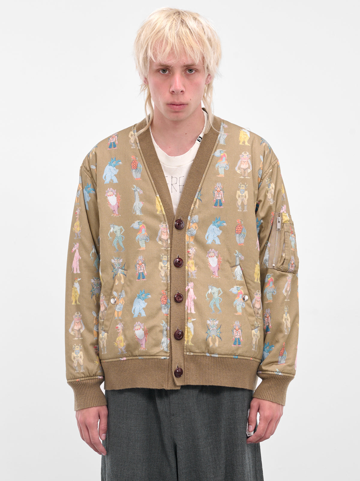 Beige Josep Baque Print Cardigan (UC2E4201-1-BEIGE-BASE)