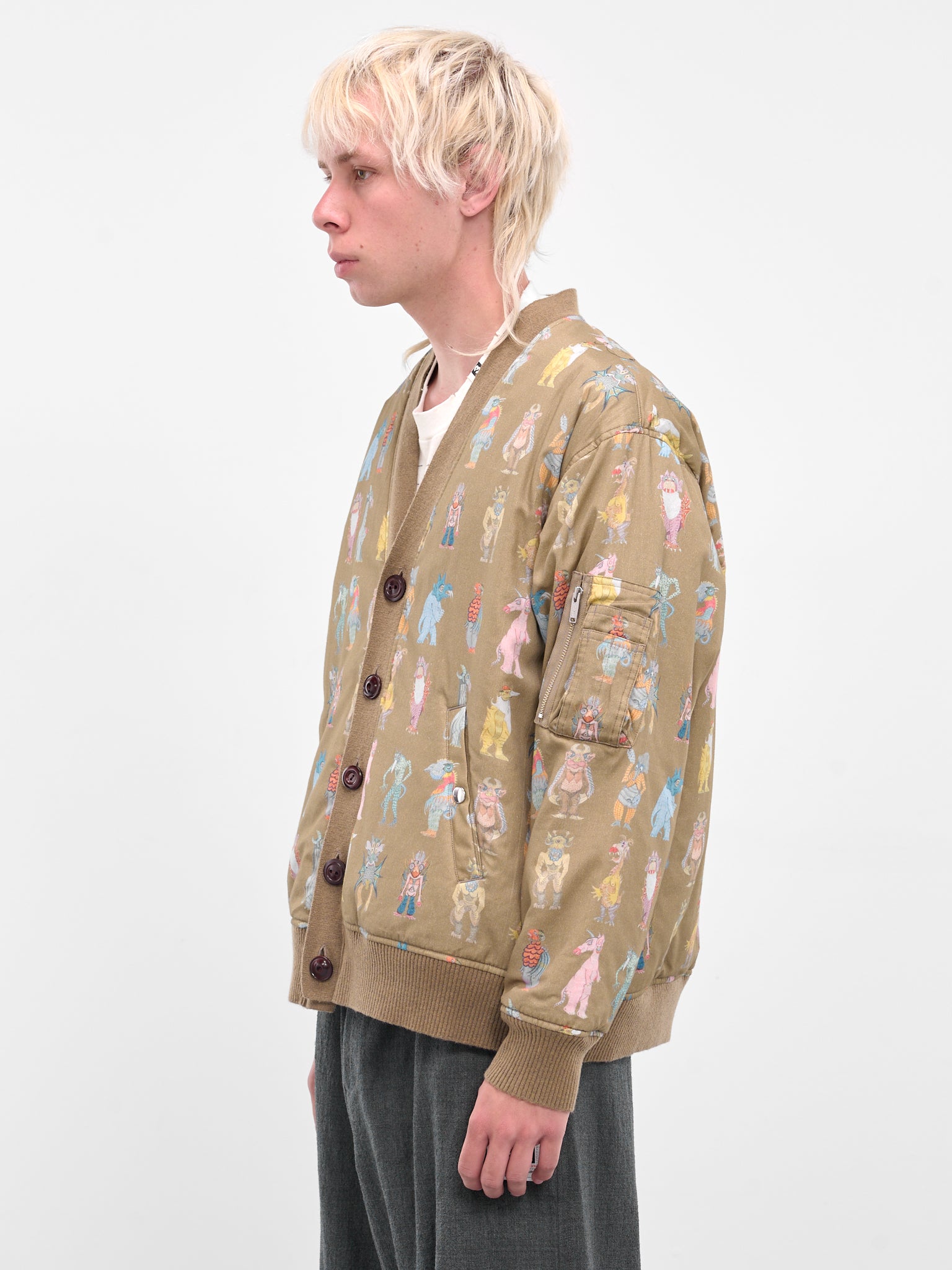 Beige Josep Baque Print Cardigan (UC2E4201-1-BEIGE-BASE)